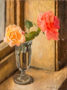 Roses in a Wine Glass - painted verso
