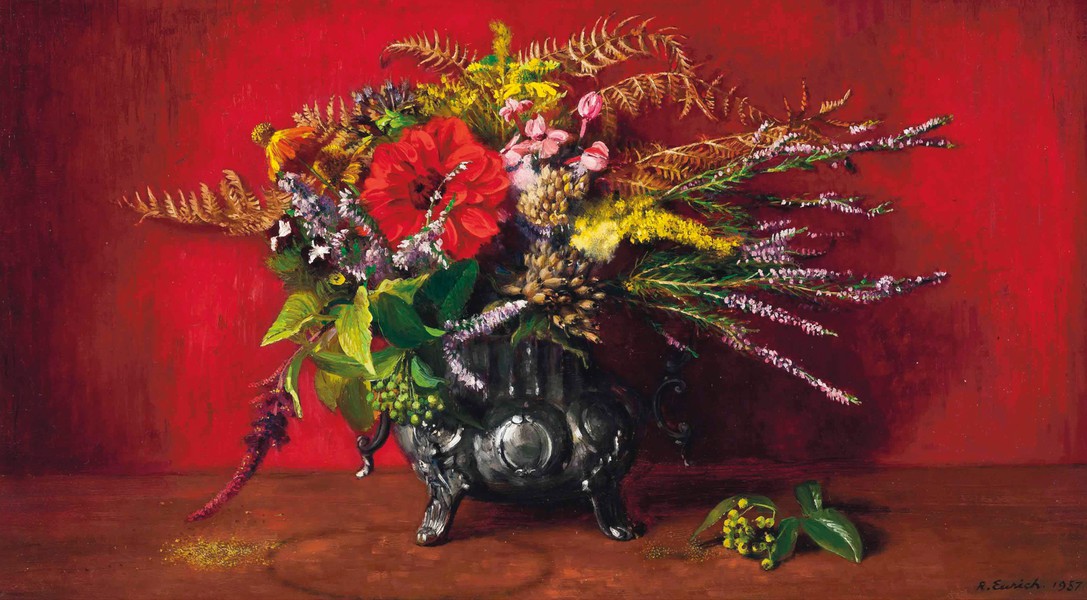 Still Life Of Flowers And Ferns In A Pewter Vase (1957)