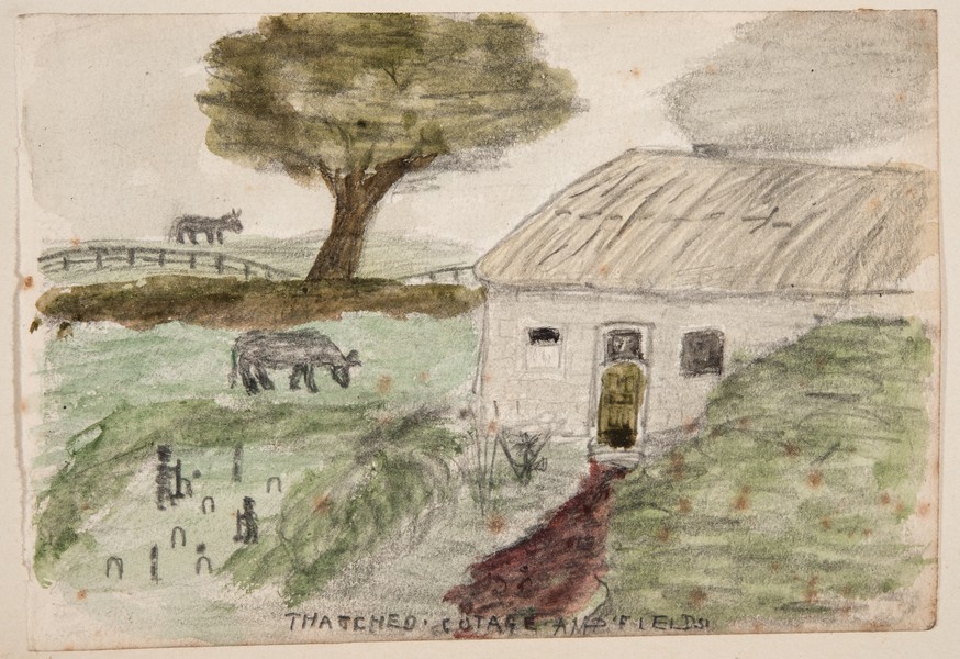Thatched Cottage and Fields (1915)