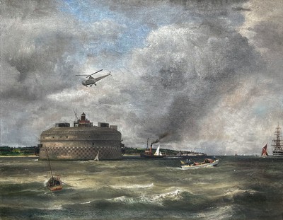 Solent Fort and Helicopter