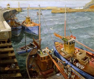 'Whitby in Wartime' (1940), commissioned by the Admiralty as a trial assignment for the position of official war artist.