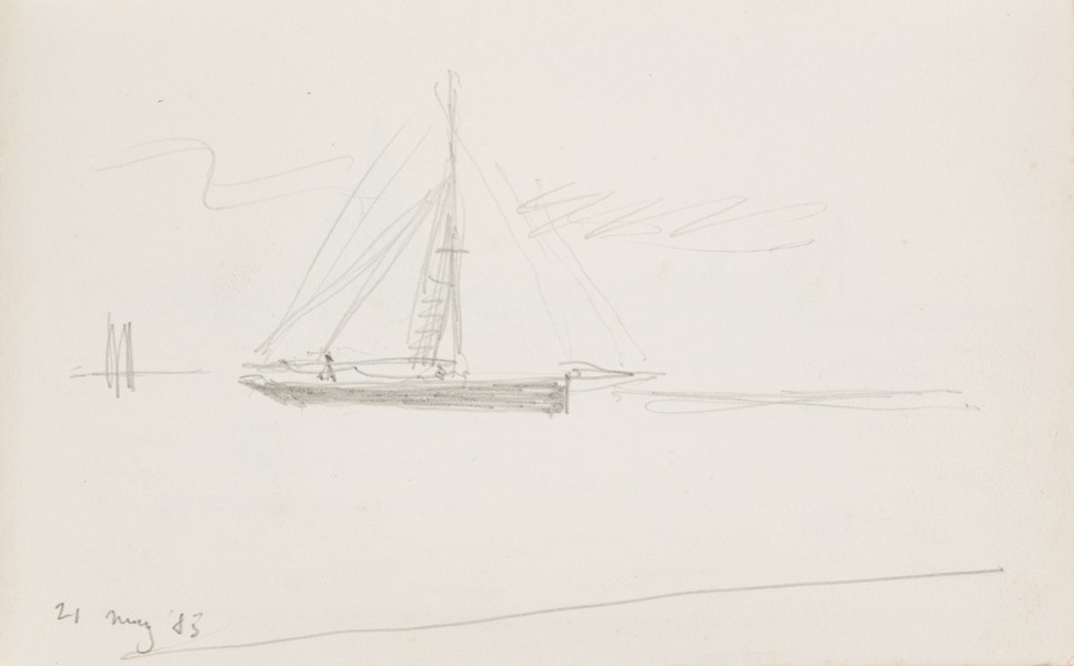Sketch_02-22 Sailing Boat, mouth of Beaulieu River (21st May 1983)