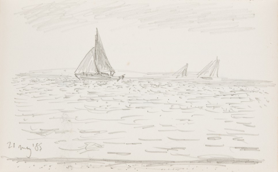 Sketch_02-23 Sailing boats on a choppy Solent (21st May 1985)