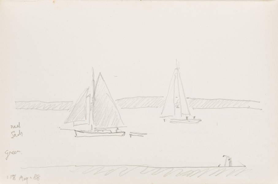 Sketch_02-35 Two Sailing Boats and Bait Digger (18th Aug 1988)