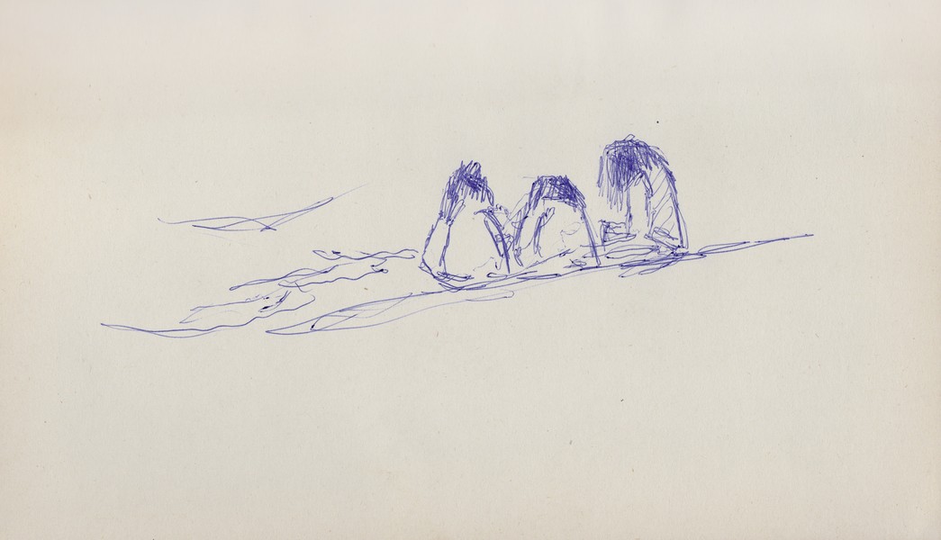 Sketch_08-015 three figures on beach (1970s)