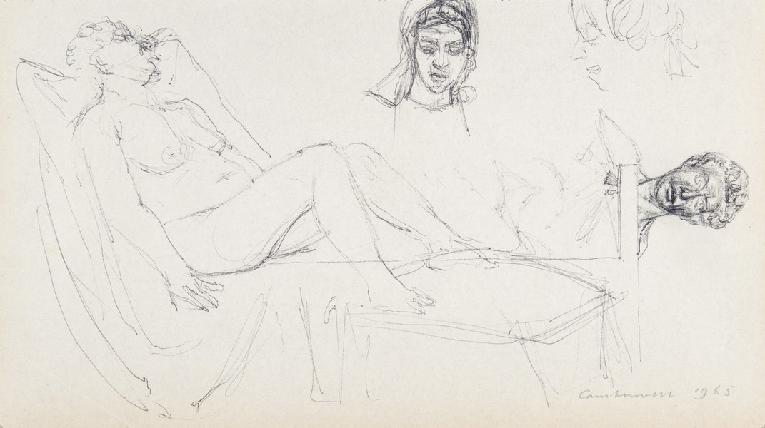 Sketch_17-103 Camberwell figure study in chair, heads (1965)