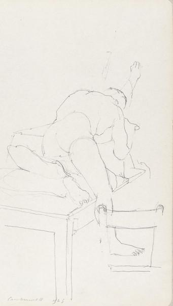 Sketch_17-113 Camberwell figure study, man chair table (1965)