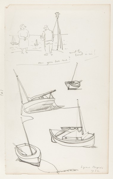 Sketch_20-026 cartoon and beached boats Lyme Regis (1932)