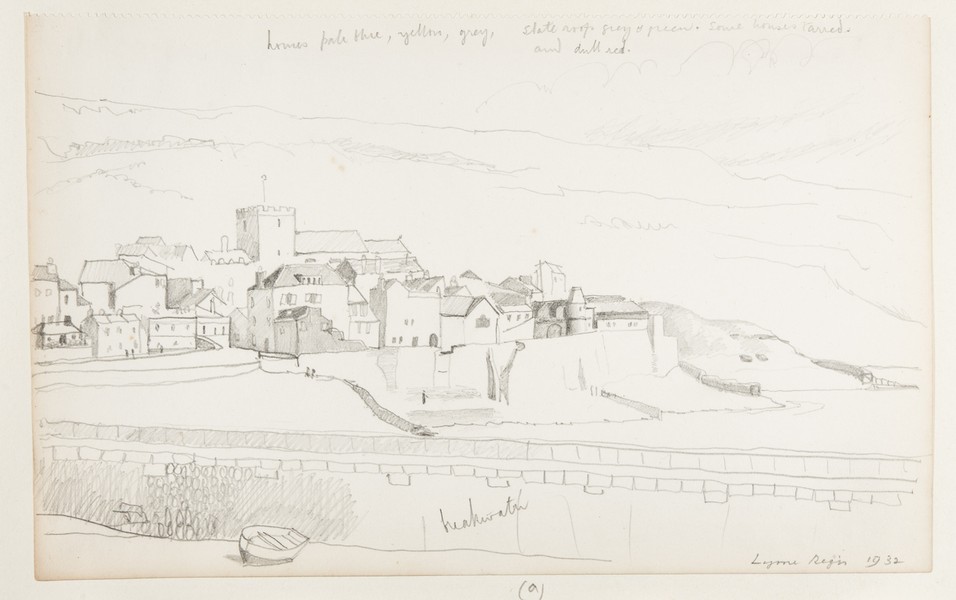 Sketch_20-028 Lyme Regis walls and town (1932)