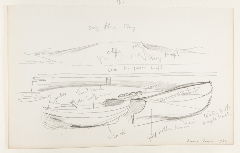 Sketch_20-035 beached boats breakwater cliffs (1932)