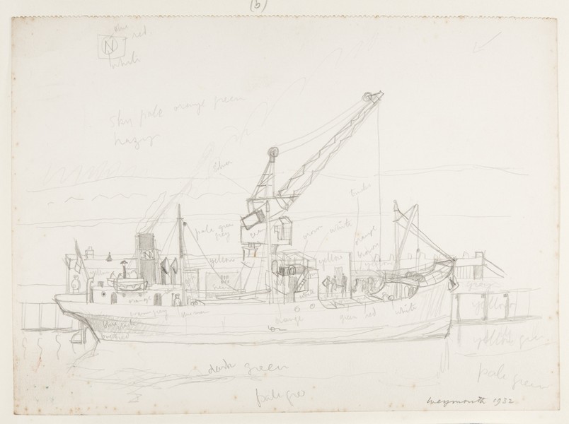Sketch_20-044 ship and crane Weymouth (1932)