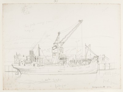 Sketch_20-044 ship and crane Weymouth