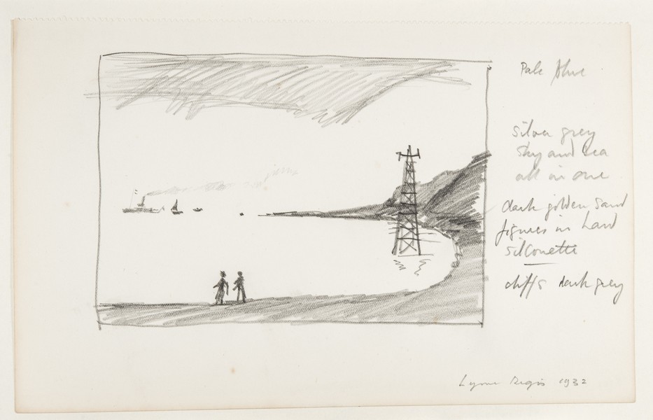Sketch_20-050 cove and radio tower Lyme Regis (1932)