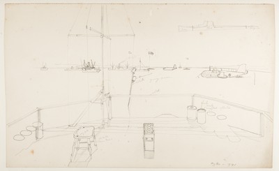 Sketch_20-060  flying boats, ship's deck, Hythe