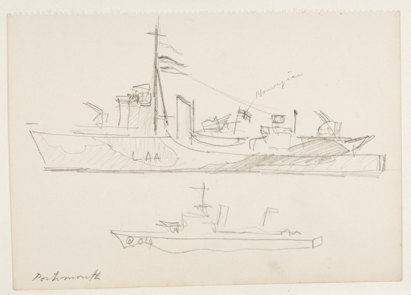 Sketch_20-067 Warships Q014 and Norwegian LAA Portsmouth (c1942)