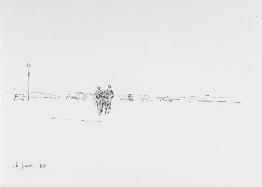 Sketch_03-17 couple on beach, cars (16th Jan 1988)