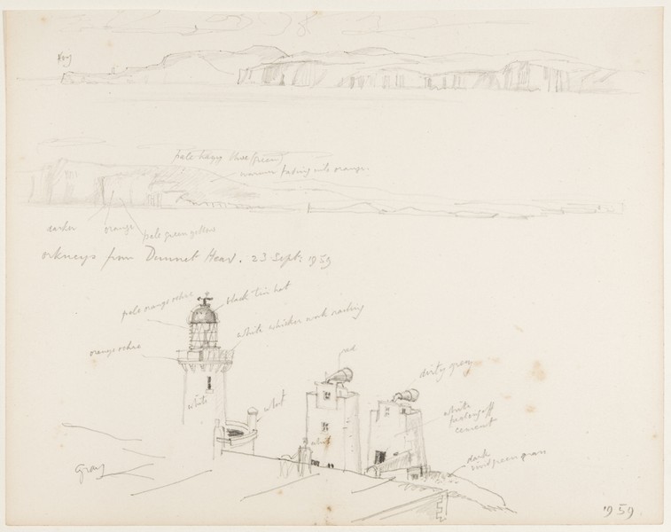 Sketch_20-108 Orkneys from Dunnet Head, lighthouse and fog horns (23rd Sep 1959)