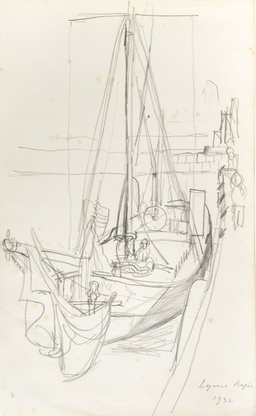 Sketch_20-118 sailing boat quayside, Lyme Regis (1932)