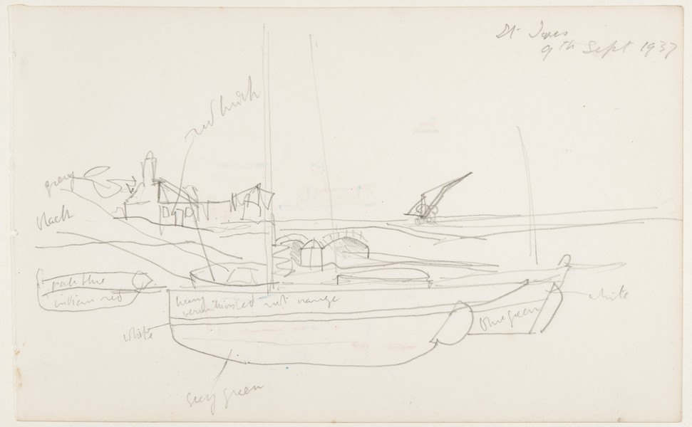 Sketch_20-119 bridge and boats St Ives (9th Sep 1937)