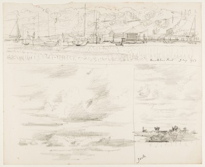 Sketch_20-122 boats Buckler's Hard 1953-08-09 and the sky, York c1953