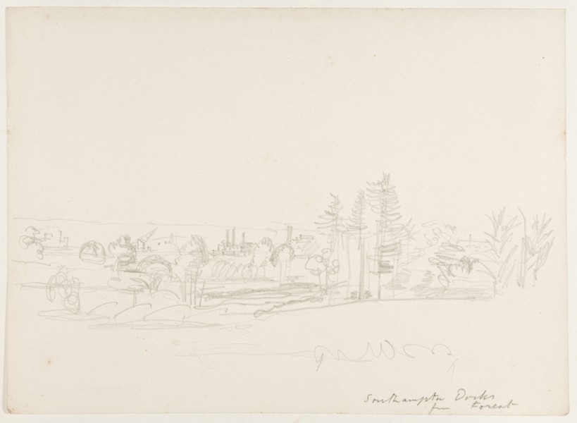 Sketch_20-137 Southampton Docks from The New Forest (Date unknown: 70s?)