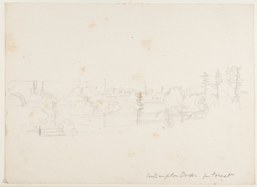 Sketch_20-138 Southampton Docks from The New Forest (Date unknown: 70s?)