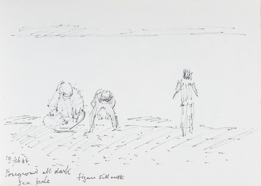 Sketch_03-23  silloutted figures on beach (19th Feb 1988)