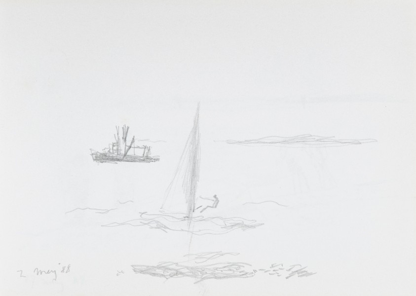 Sketch_03-30 windsurfer and trawler (2nd May 1988)