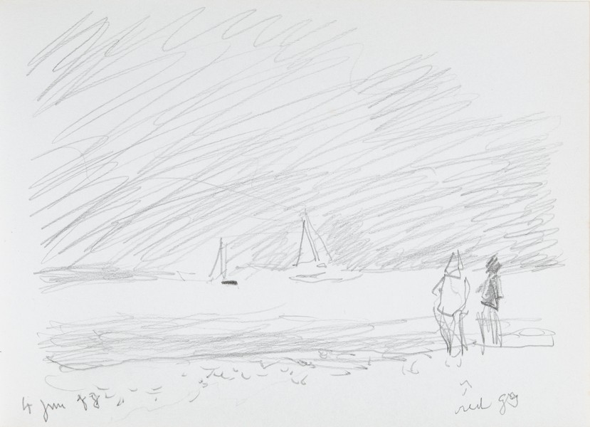 Sketch_03-39 yachts figures on beach (4th Jun 1988)