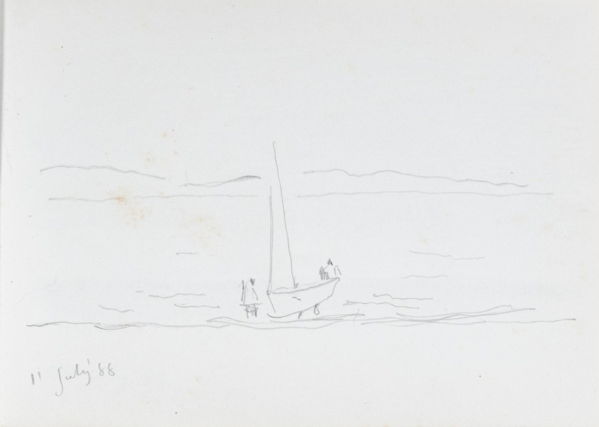 Sketch_03-63 sailing boat launch (11th Jul 1988)