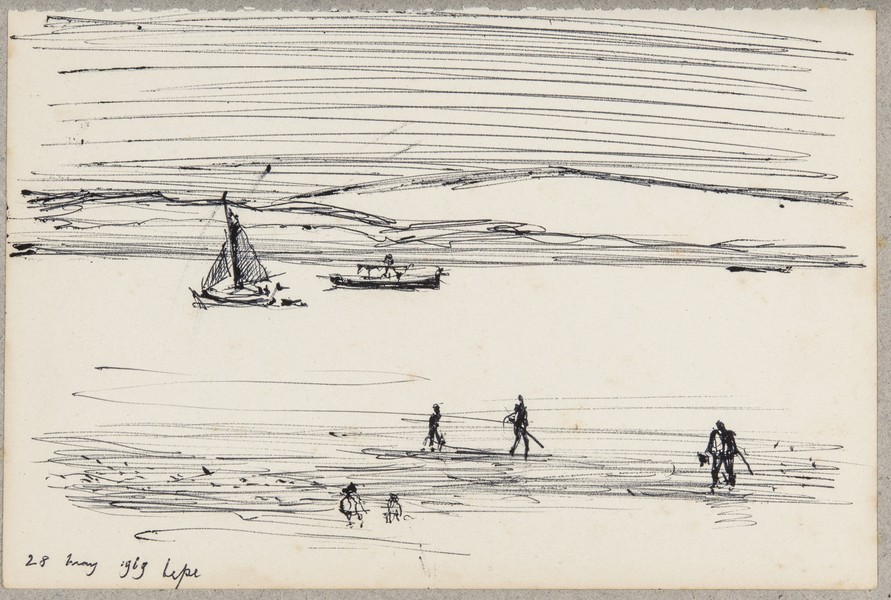 Sketch_18-14 bait diggers boats beach (28th May 1969)
