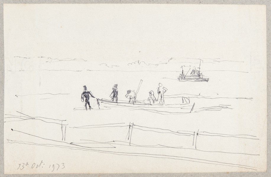 Sketch_18-40 pulling boat ashore (13th Oct 1973)