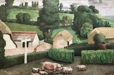 Cornish Landscape with Pigs