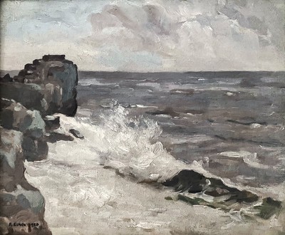 Coastal Scene of Rocks and Stormy Sea