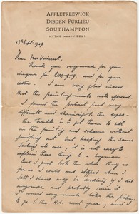 Letter from RE to Mr Vincent 13 Sept 1949